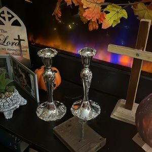 Pair of  Vintage  Godinger silver- plated candle holders 8-1/4” tarnished